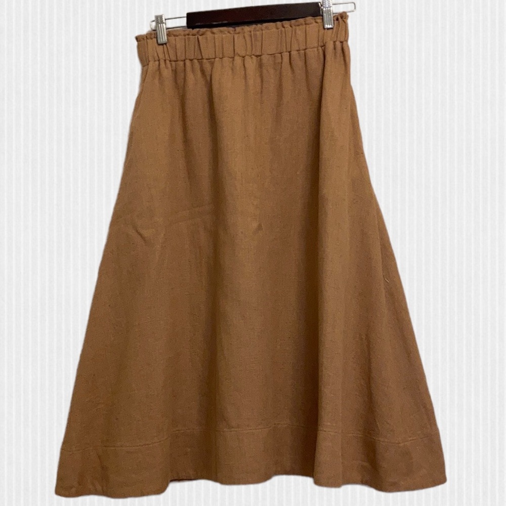 Hoibo Tan Linen Full Midi Skirt Made in Canada Size Medium